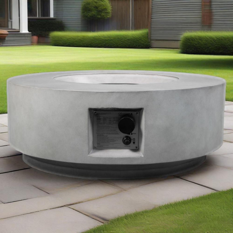 30" W 50,000 Btu Round Concrete Outdoor Propane Fire Pit, With Waterproof Cover And Lava Rocks Propane Gas Fire Pit Table