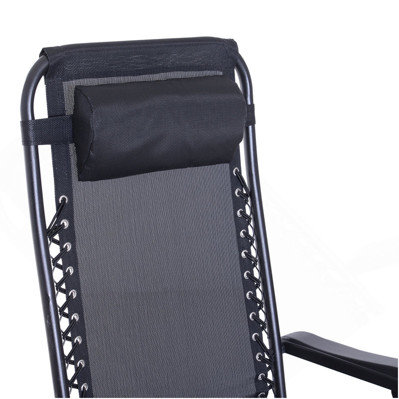 Outdoor Rocking Chairs, Foldable Reclining Anti Gravity Lounge Rocker W/ Pillow, Cup & Phone Holder, Combo Design W/ Folding Legs, Black