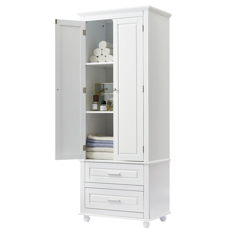 Tall Storage Cabinet With Two Drawers For Bathroom Office