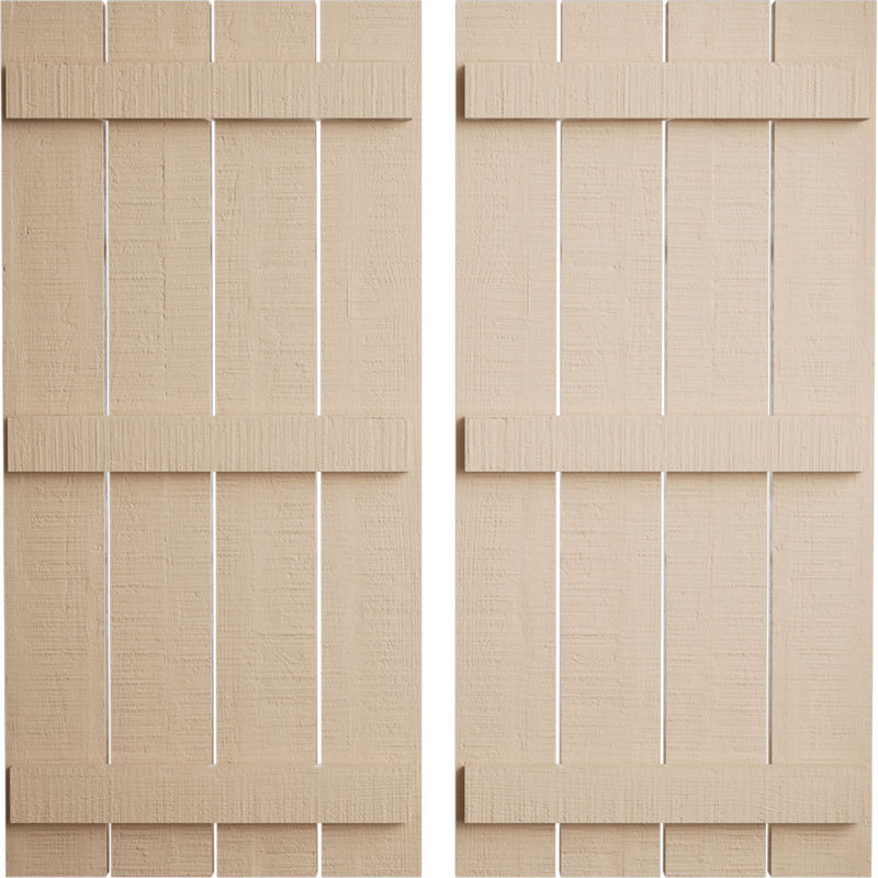 Volets rustiques en faux bois à quatre planches espacées (par paire), Texture cèdre brut / brun clair apprêté, 23"