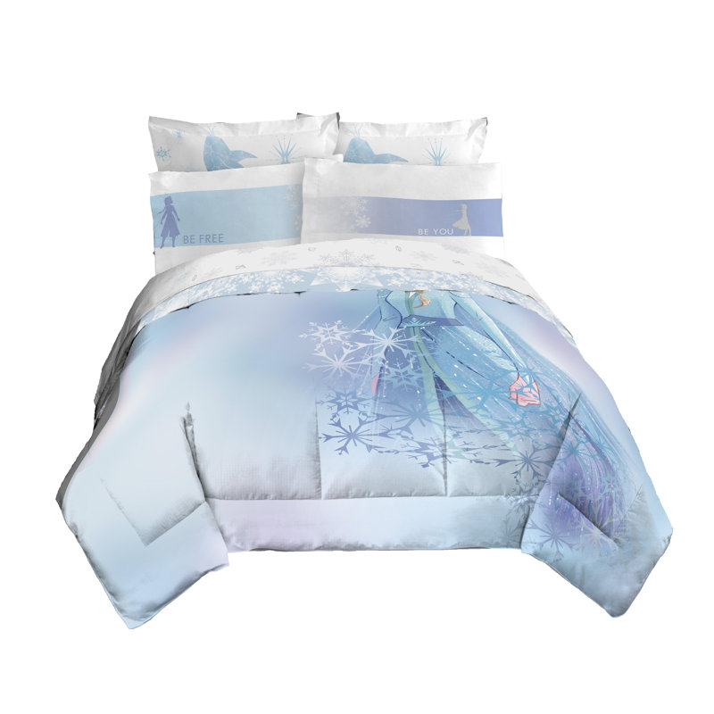 Ensemble d'édredon réversible en microfibre bleu / blanc 5 pièces Frozen, Édredon de grande taille et 6 pièces supplément
