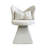 White Fabric Swivel Vanity Chair with Butterfly Back Design and Triangular Base for Bedroom or Dressing Room
