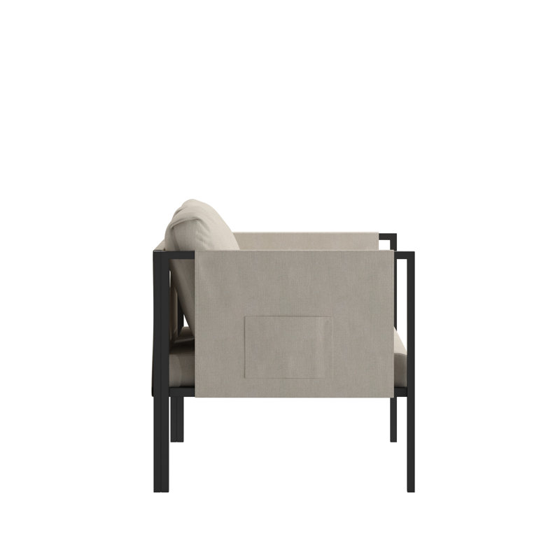 Annegriet Steel Frame Loveseat with Included Cushions and Storage Pockets, Dark Beige