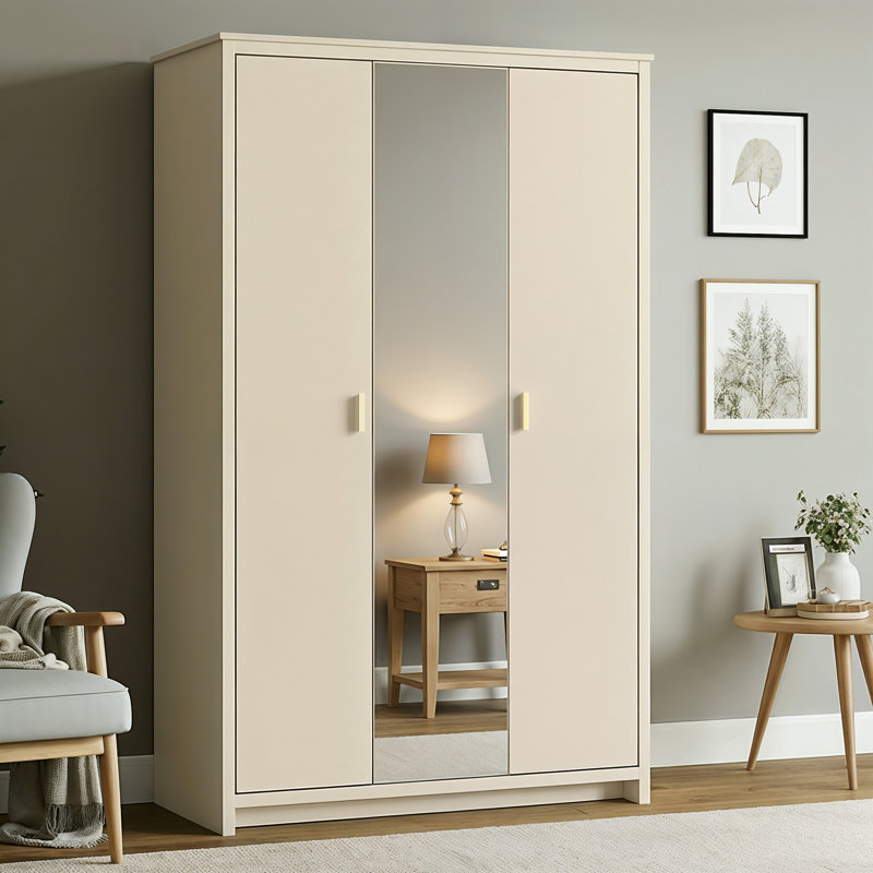 Brayden Studio 3 Door Wardrobe with Mirror, Natural