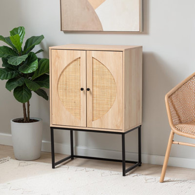 Noven 2-Shelf With Door Natural Rattan Storage Cabinet, 40.67" H X 26.49" W X 15.47" D