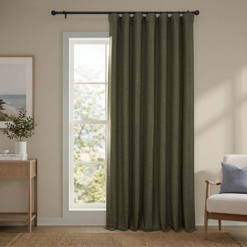 Ottis Faux Linen Room Darkening Curtain Panel, 50" W x 108" L, Khaki Green