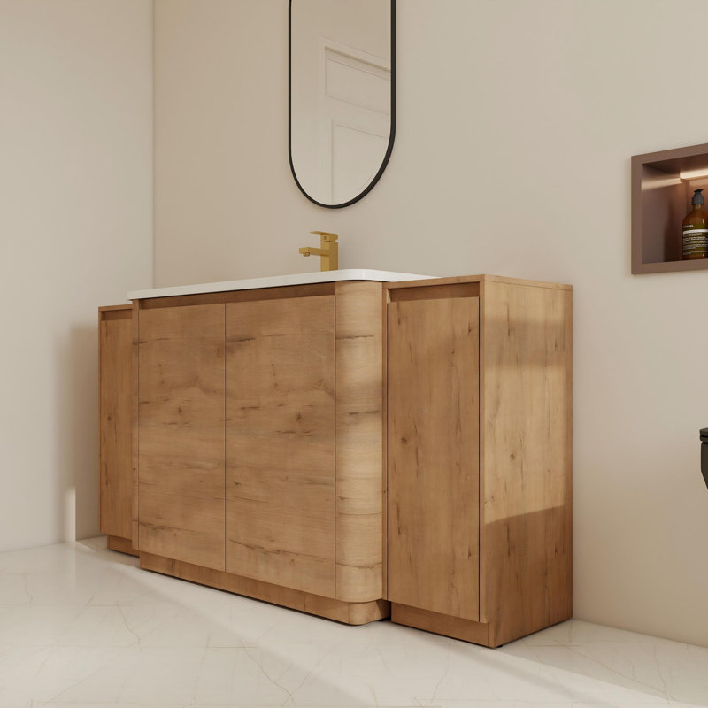 60"Freestanding Single Bathroom Vanity Set With Ceramic Sink And Adjustable Shelves, 60"