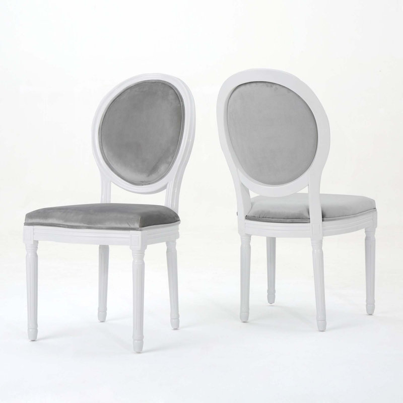 Chaise de salle à manger Classic, Velours gris, Blanc