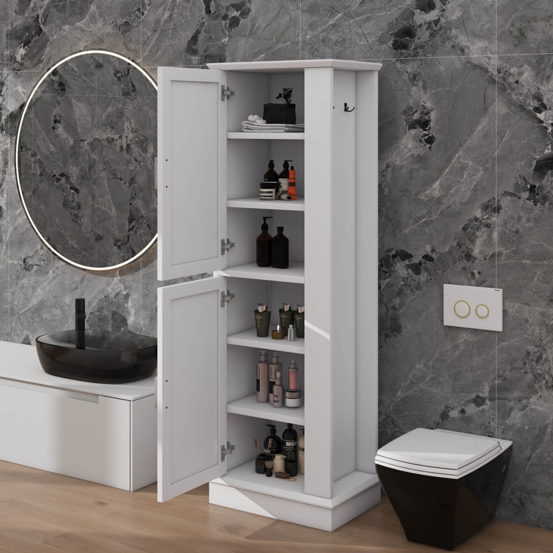 Grande armoire de rangement autoportante avec crochets et tablette réglable, Blanc