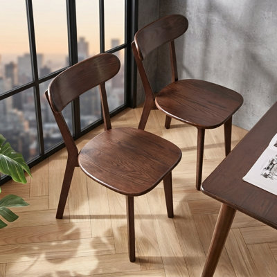 Chaise de salle à manger en chêne massif avec dossier papillon ergonomique, ensemble de 2