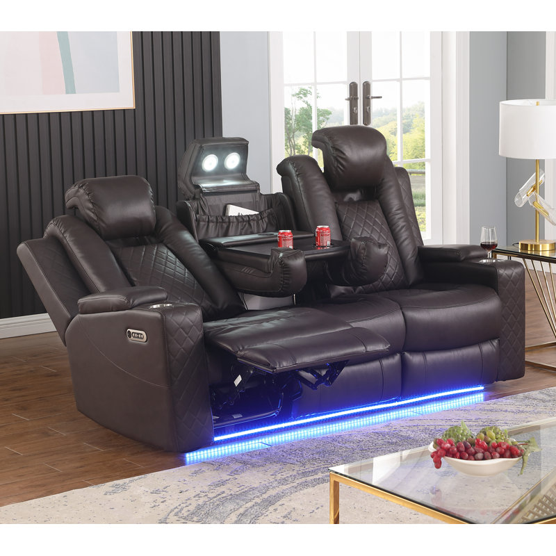 Tiertza Electric Power Reclining Sofa With Adjustable Headrest  & Storage, Brown
