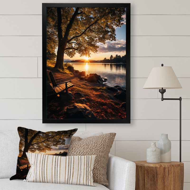 Décoration murale Waterfront Benchs II - Lakehouse, Cadre simple noir, H 44 po x l 34 po x P 1,5 po