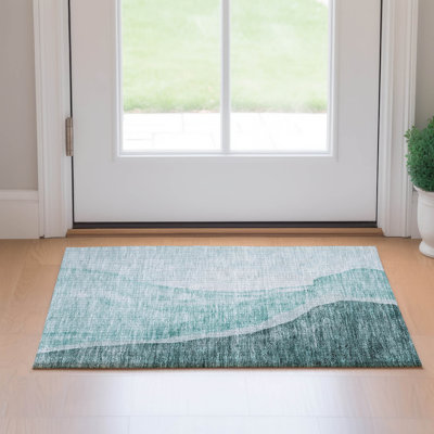 Tapis bleu sarcelle lavable à la machine Premium Prisco