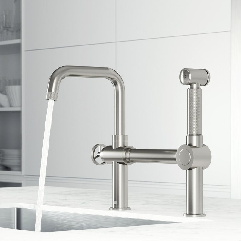 Cass 13 in. H Single-Handle High-Arc Widespread Bridge Kitchen Faucet with Pull-Out Side Sprayer, Stainless Steel