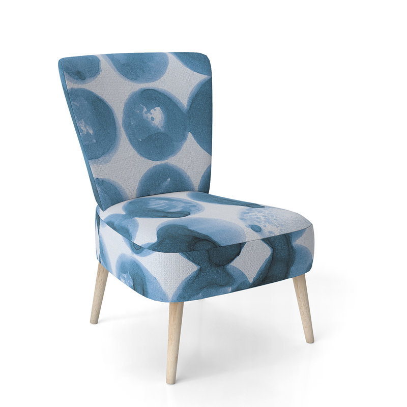 Upholstered Floral Side Chair - Modern floral Accent Chair, Polka Dots Blue Polyester Blend 2