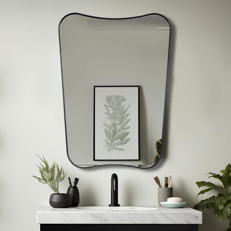 Miroir de salle de bain Contemporary Cadre en acier inoxydable, Noir mat, 30 po x 22 po