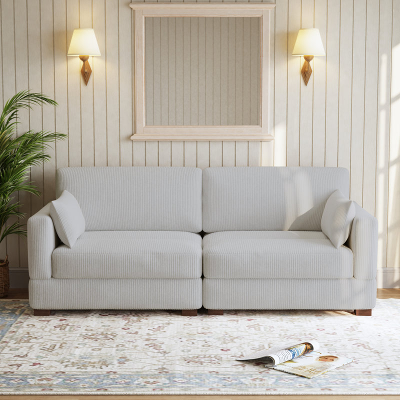 Canapé modulaire en velours côtelé Bentura, Gris sel de mer