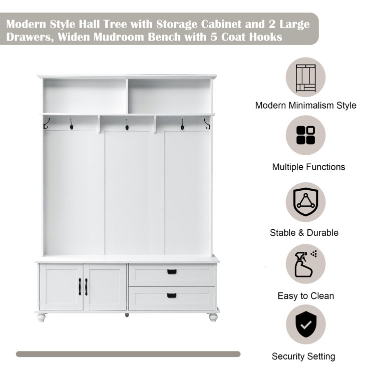 Modern Hall Tree with Storage Cabinet and 2 Large Drawers