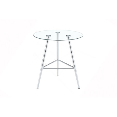 36"Height Bar Table, 34" Round Tempered Glass Top Pub Table with Chrome-Plated Silver Metal Legs, Modern Bistro Table for Kitchen Island/Bar/Cafe
