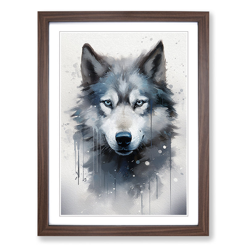 Husky Conceptual Art - Framed Print, 64cm H x 46cm W x 2cm D, Walnut