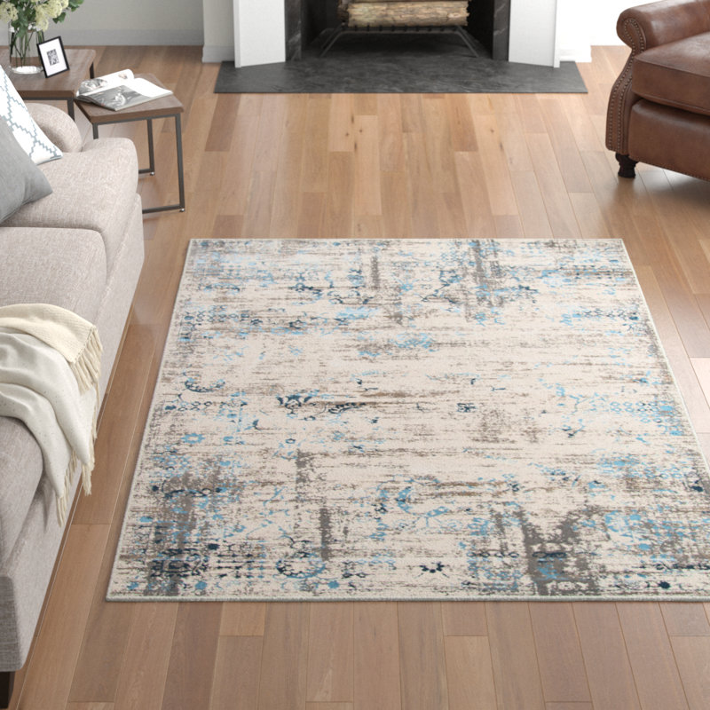 Tapis bleu ardoise / gris / ivoire Frampton Cotterell, Rectangle 7 pi 6 po x 9 pi 6 po