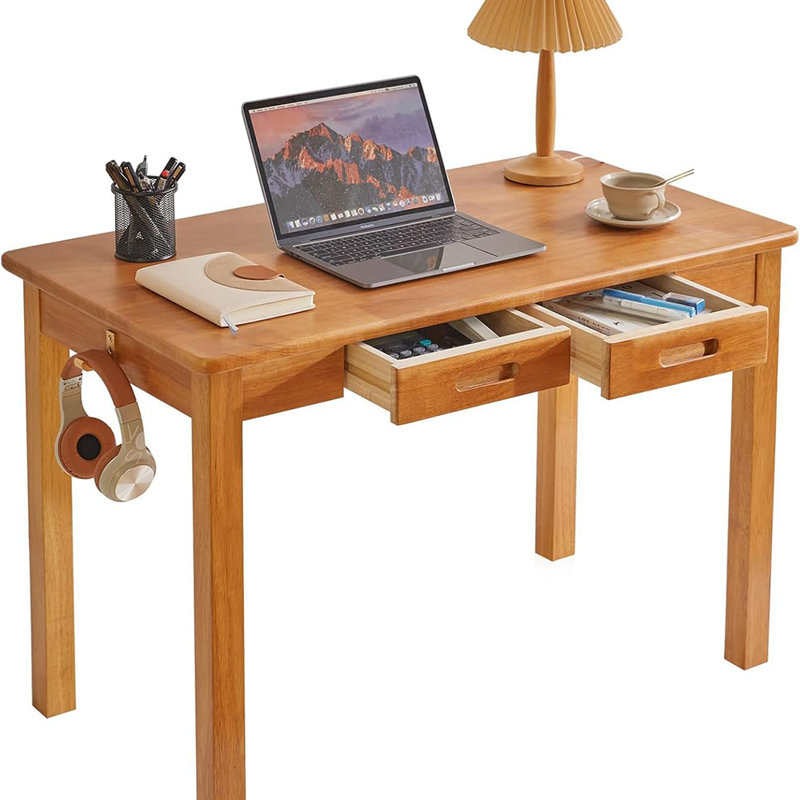 Desk With Drawers And Hooks, Small Computer Table, 39X22x30inch Work Desk, Study Table, Small Wooden Dining Table, Brown