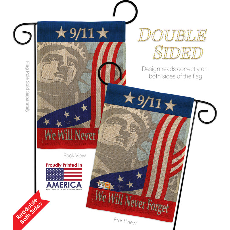 Drapeau de jardin double face 18,5 11 po x po breeze décoration g161060-db septembre 11 en toile jute americana patriotique
