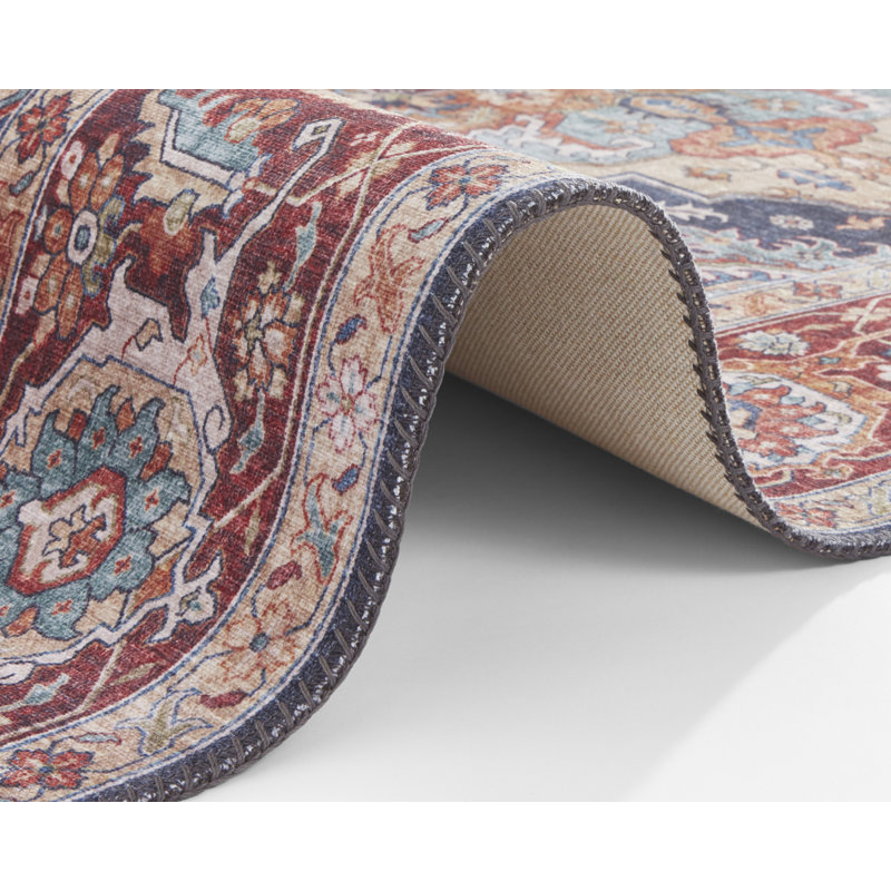 Teppich Sylla in Indigoblau/Rot, Runner 80 x 200cm