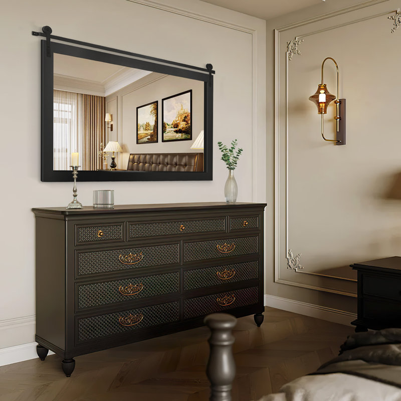 Miroir d'appoint mural rectangulaire en bois massif Farmhouse, Noir, 26 po x 40 po