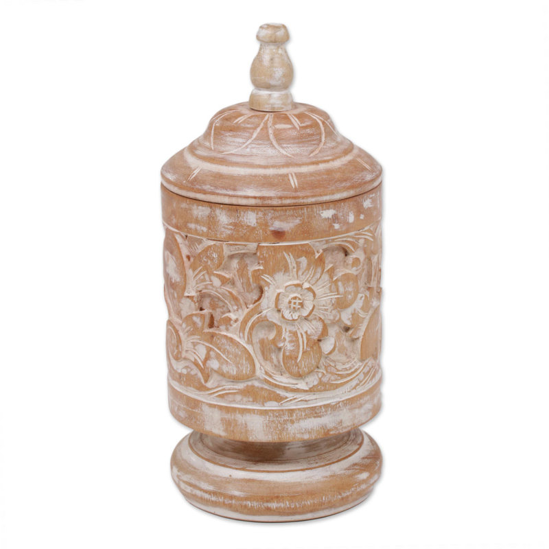 Décoration murale pot décoratif en bois fleur antique