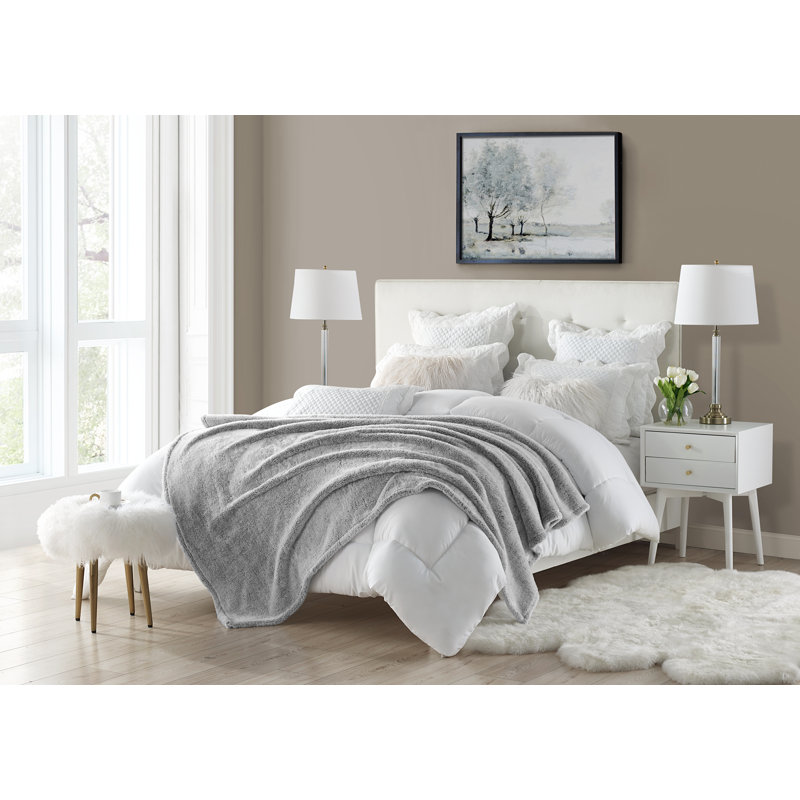 Jeté ultra pelucheux uni et pointe givrée, Gris