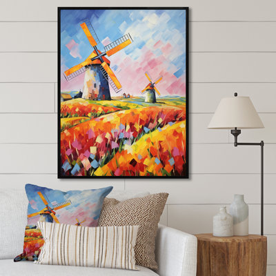 «Colorful Flower Meadow Windmills I - Wind Turbines», art mural