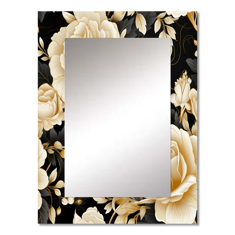 «Taeyon Elegant Beige Rose Harmony», décor de miroir mural floral unique, 32 po x 24 po