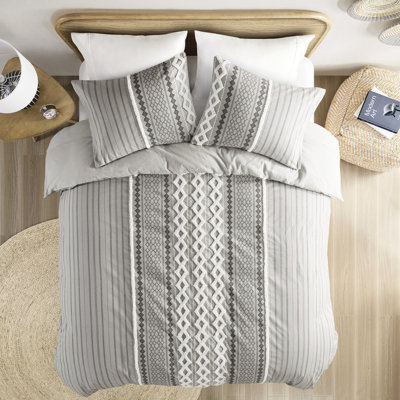 Housse de couette très grand / très grand avec appliques en chenille - motif géométrique coloré