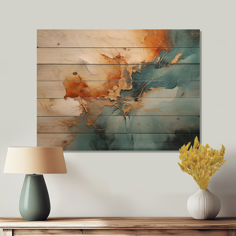 Jesai Jesai bleu sarcelle orange audacieux «V» sur bois, H 24 po x l 32 po x P 0,78 po