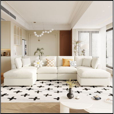 U-Shaped Sectional Sofa with 2 Movable Ottomans