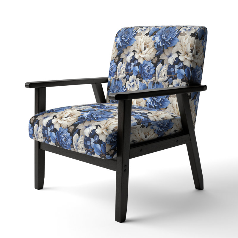 Cobalt Blue Scrollwork Swirls Victorian Pattern II - Upholstered Floral Accent Chair