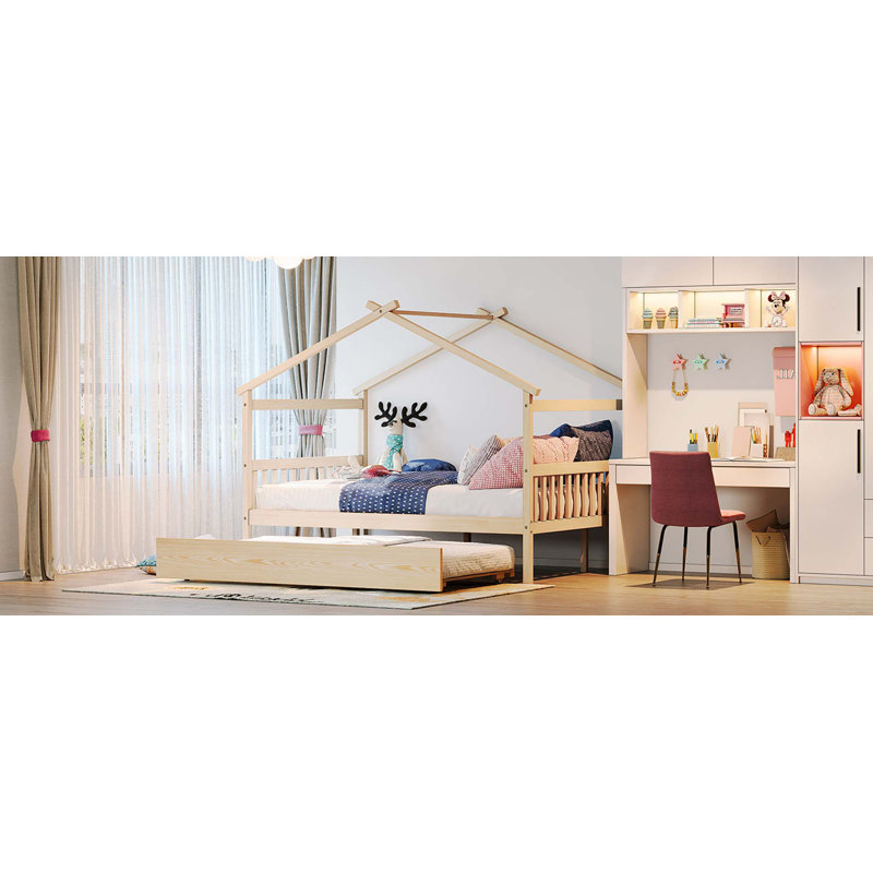 Lit en bois avec couchette, Naturel