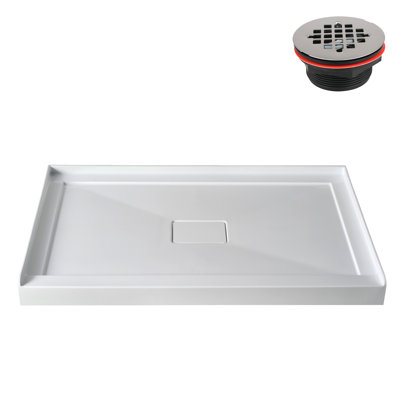 Base de douche 48 po x 32 po en alcôve en acrylique blanc brillant avec bonde centrale, bonde incluse