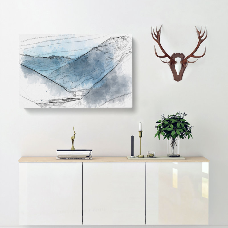 Blue Mountains In Sikkim India Sketch - Wrapped Canvas Print, 40cm H x 60cm W x 4cm D