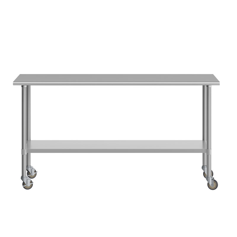 Table de travail commerciale en acier inoxydable de calibre 18 avec tablette et roulettes, H 34,5 po x L 72 po x l 30 po