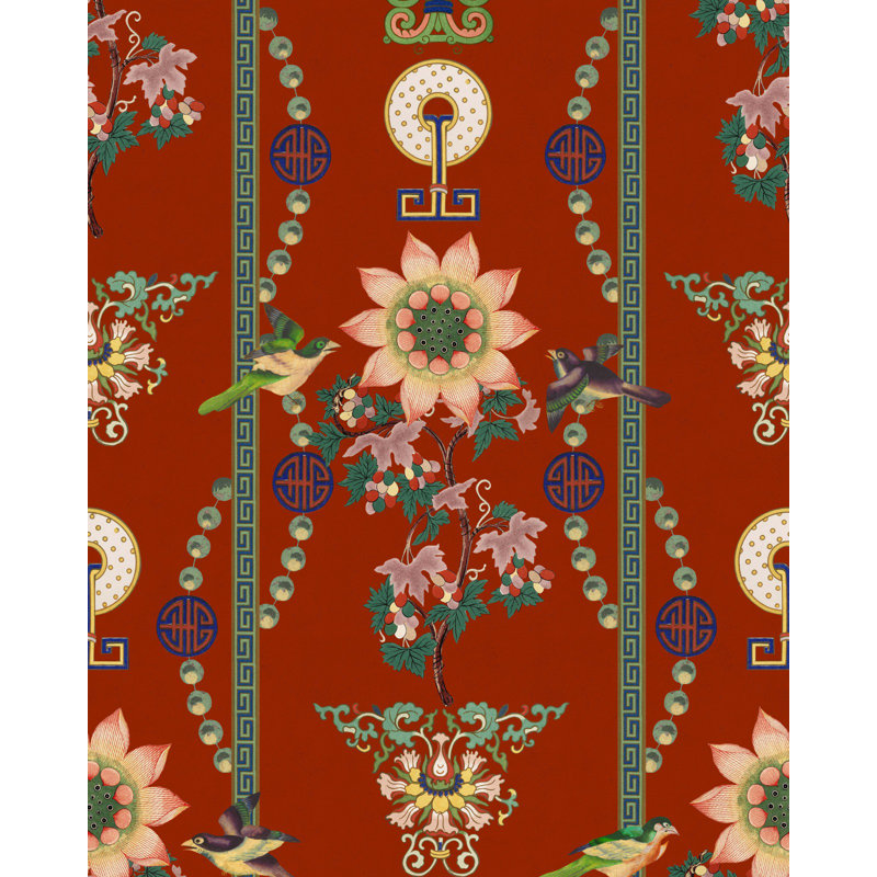 Chinese Garden Floral Wallpaper Roll, Absinthe Green/Pink/Yellow