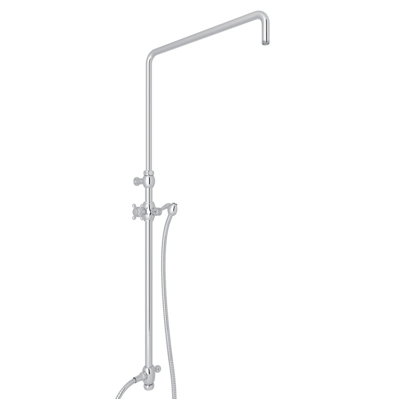 Riser Rohl avec inverseur, tuyau et support de douchette coulissante, Chrome poli