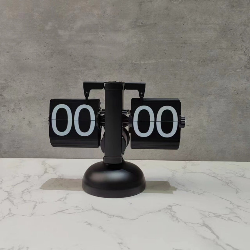 Flip Desk Clock (Black), Retro Vintage Design Auto Flip Desk/Table Clock Large Number Battery Powered Internal Gear Operated