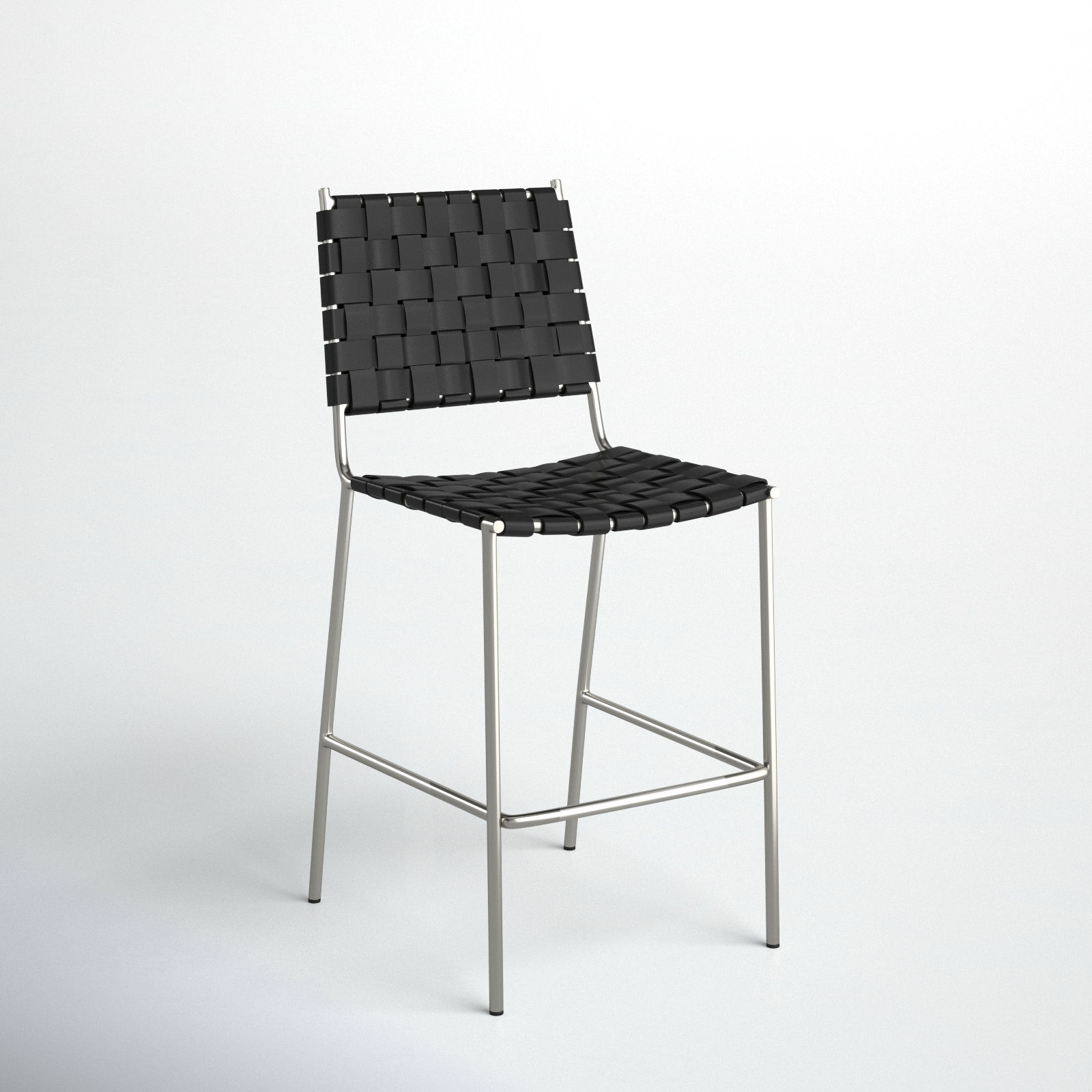 Ryland 26 " Genuine Leather Bar Stool, Black, Sliver