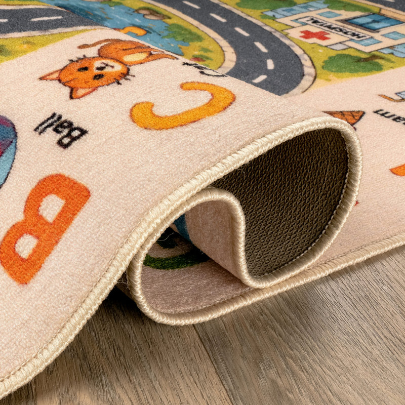 Alphabet City Adventure, tapis pour enfants, multi, envers antidérapant, 3 pi x 5 pi
