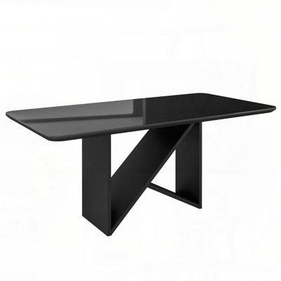 Table de salle à manger 6 places de style italien en noir avec plateau en verre