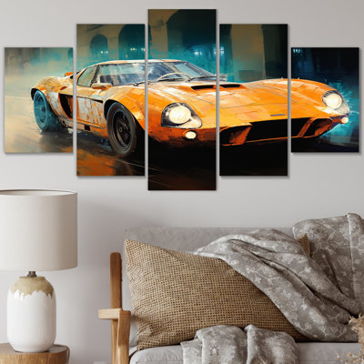 Grand prix voiture de sport rétro - voitures murales classiques, salon - 5 panneaux