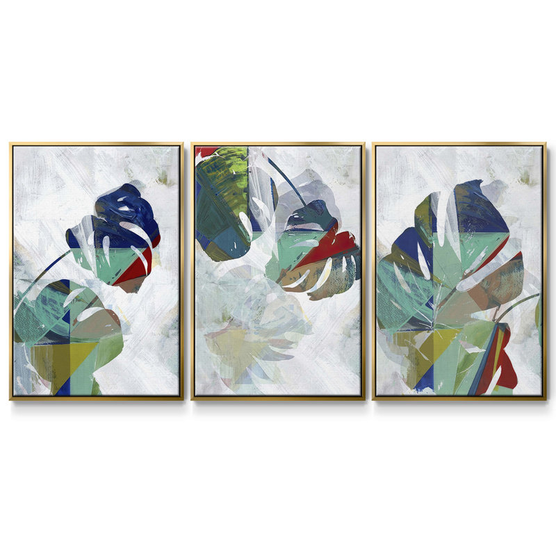 " Monstera IV " 3 - Pieces, Gold, 27" H x 54" W
