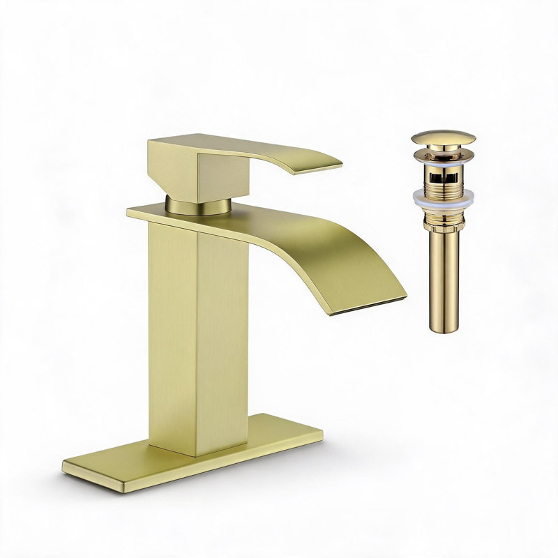 Robinet de lavabo de salle de bain à poignée simple en acier inoxydable brossé avec douchette escamotable